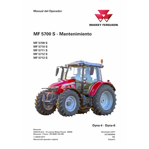 Massey Ferguson MF5709 S, MF5710 S, MF5711 S, MF5712 S, MF5713 S trator pdf manual de manutenção ES - Massey Ferguson manuais...