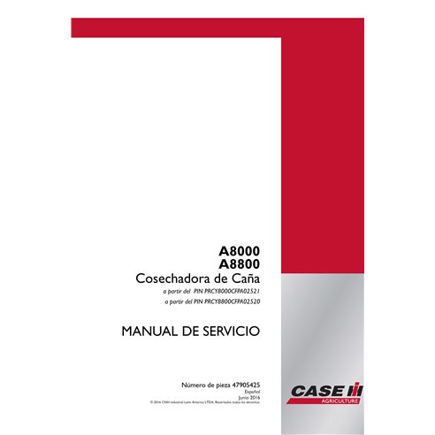 Colheitadeira de cana Case IH A8000, A8800 pdf manual de serviço ES - Caso IH manuais - CASE-47905425-ES