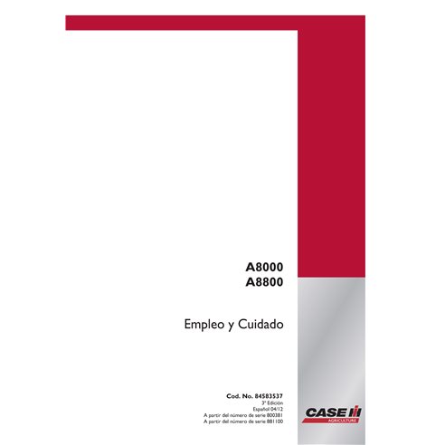 Cosechadora de caña de azúcar Case IH A8000, A8800 pdf manual del operador ES - Caso IH manuales - CASE-84585537-ES