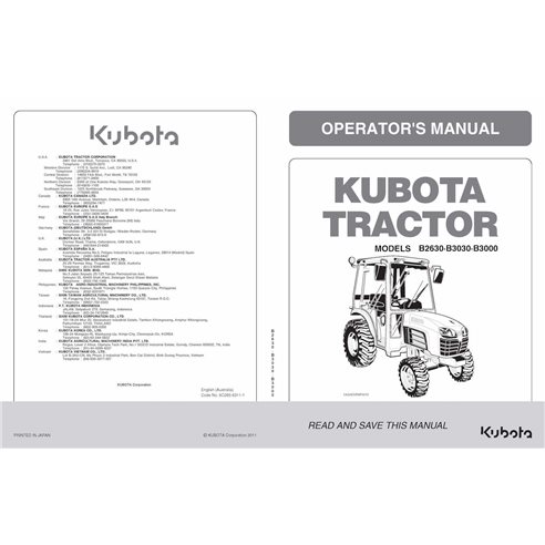 Kubota B2630, B3030, B3000 manuel d'utilisation du tracteur pdf - Kubota manuels - KUBOTA-6C265-6311-1-EN