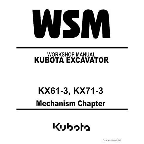 Kubota KX61-3, KX71-3 escavadeira pdf manual de oficina - Kubota manuais - KUBOTA-97899-61040-EN