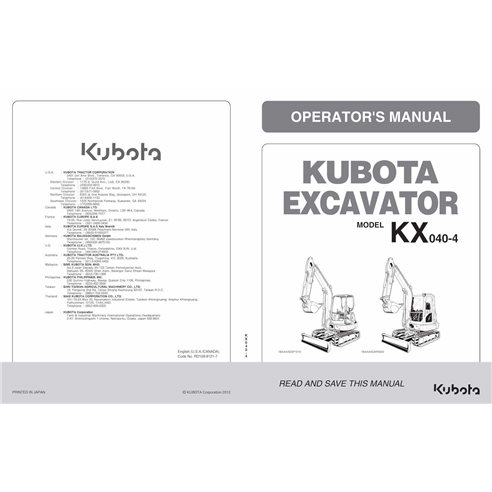 Kubota KX040-4 excavator pdf operator's manual  - Kubota manuals - KUBOTA-RD158-8121-7-EN