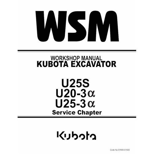 Kubota U25S, U20-3a, U25-3a escavadeira pdf manual de oficina - Kubota manuais - KUBOTA-97899-61500-EN