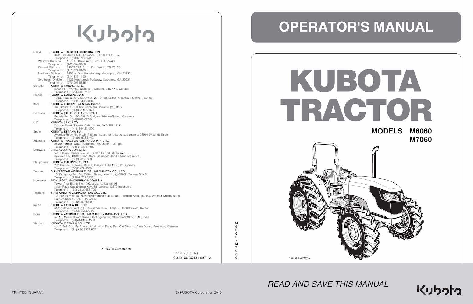 Kubota M6060, M7060 tractor pdf manual del operador