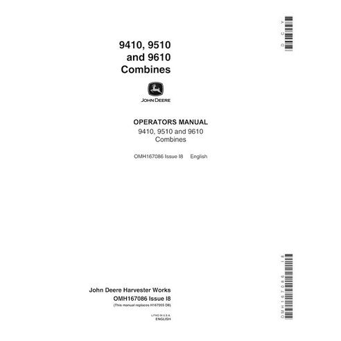 John Deere 9410, 9510, 9610 colheitadeira pdf manual do operador - John Deere manuais - JD-OMH167086-EN