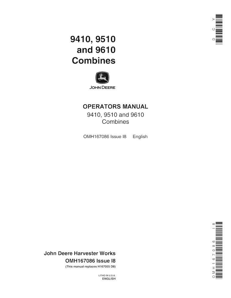 John Deere 9410, 9510, 9610 combine pdf operator's manual
