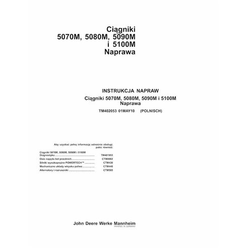 TM402053-PL John Deere 5070M, 5080M, 5090M, 5100M tractor repair technical manual PL (TM402053)