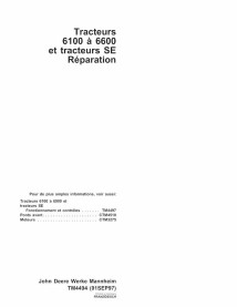 John Deere 6100, 6200, 6300, 6400, 6506, 6600 tracteur manuel technique de réparation pdf FR - John Deere manuels - JD-TM4494-FR