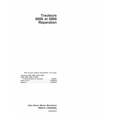 TM4518-FR Manual técnico de reparação do trator John Deere 6800, 6900 FR (TM4518)