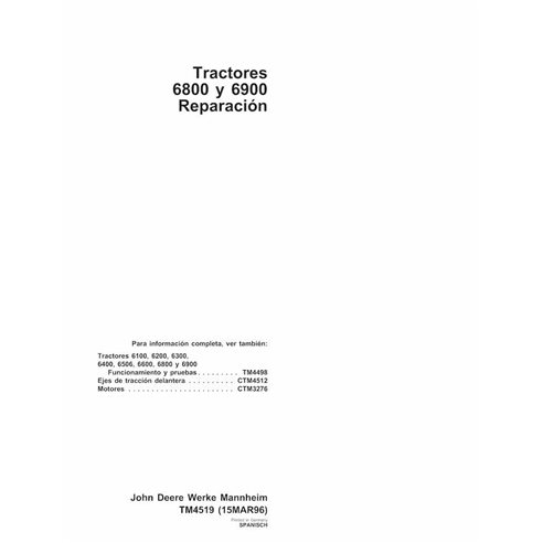 John Deere 6800, 6900 tractor pdf manual técnico de reparación ES - John Deere manuales - JD-TM4519-ES