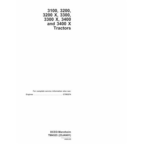 John Deere 3100, 3200, 3300, 3400 tracteur manuel technique pdf - John Deere manuels - JD-TM4525-EN