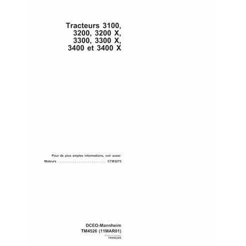 John Deere 3100, 3200, 3300, 3400 tracteur pdf manuel technique FR - John Deere manuels - JD-TM4526-FR
