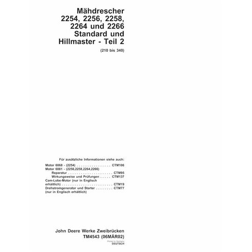 TM4543-DE Manual técnico de la cosechadora John Deere 2254, 2256, 2258, 2264, 2266 DE (TM4543)
