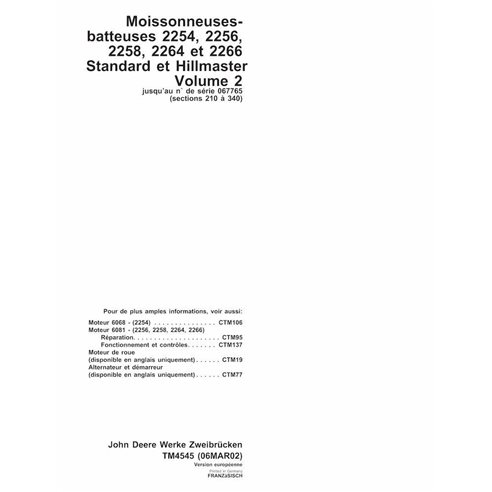 John Deere 2254, 2256, 2258, 2264, 2266 combinar pdf manual técnico FR - John Deere manuales - JD-TM4545-FR