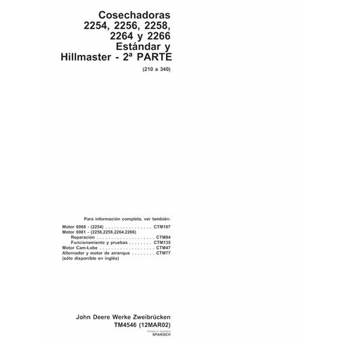 John Deere 2254, 2256, 2258, 2264, 2266 combine pdf manual técnico ES - John Deere manuais - JD-TM4546-ES