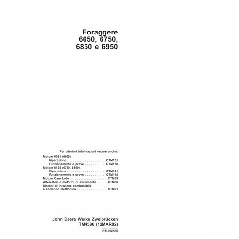 TM4586-IT Manuel technique des tracteurs John Deere 6650, 6750, 6850, 6950 (TM4586)