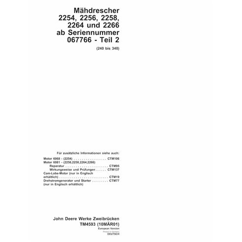 TM4593-DE John Deere 2254, 2256, 2258, 2264, 2266 combine technical manual DE (TM4593)