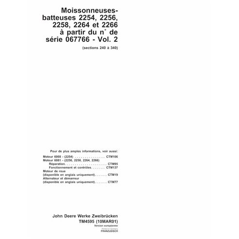 John Deere 2254, 2256, 2258, 2264, 2266 moissonneuse-batteuse pdf manuel technique FR - John Deere manuels - JD-TM4595-FR