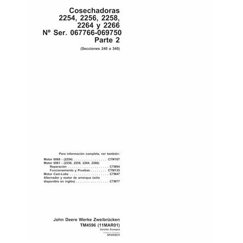 John Deere 2254, 2256, 2258, 2264, 2266 cosechadora pdf manual técnico ES - John Deere manuales - JD-TM4596-ES