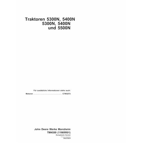 John Deere 5300N, 5400N, 5500N tracteur pdf manuel technique DE - John Deere manuels - JD-TM4599-DE