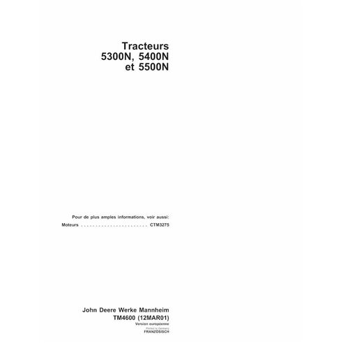 John Deere 5300N, 5400N, 5500N tractor pdf manual técnico FR - John Deere manuales - JD-TM4600-FR