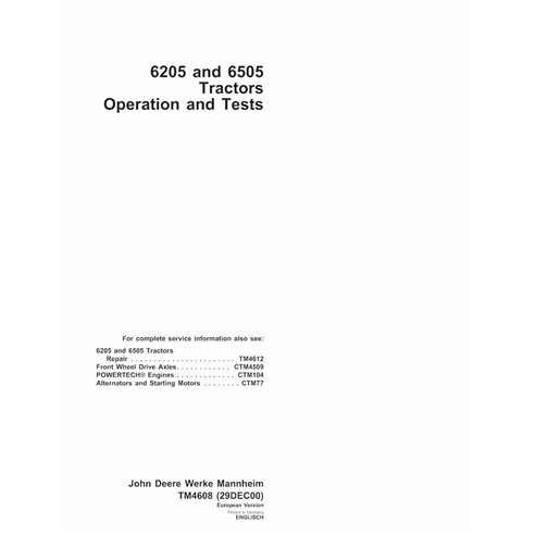 John Deere 6205, 6505 tractor pdf operación y manual técnico de prueba DE - John Deere manuales - JD-TM4608-DE