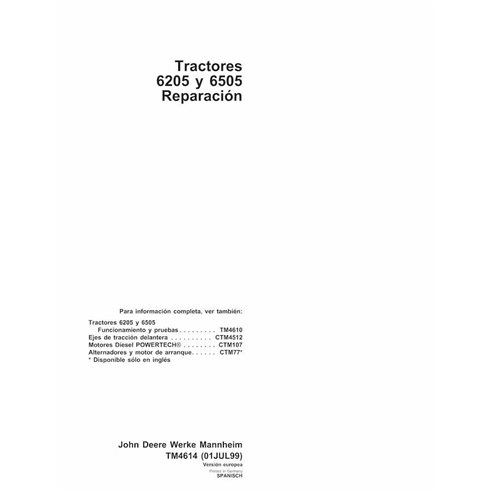 John Deere 6205, 6505 tracteur manuel technique de réparation pdf ES - John Deere manuels - JD-TM4614-ES