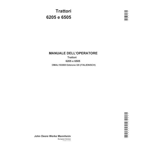 John Deere 6205, 6505 tracteur pdf manuel d'utilisation IT - John Deere manuels - JD-OMAL153069-IT