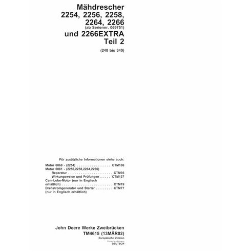 TM4615-DE Manual técnico de la cosechadora John Deere 2254, 2256, 2258, 2264, 2266 DE (TM4615)