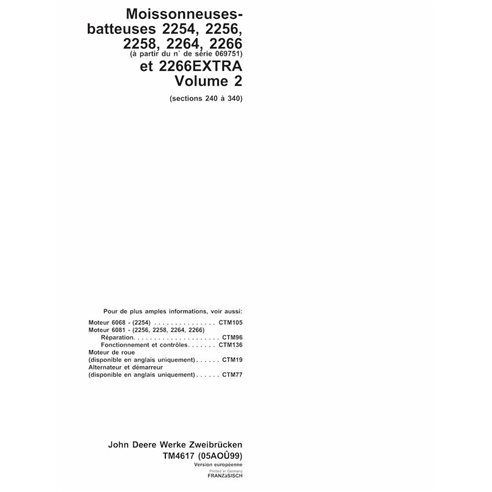 John Deere 2254, 2256, 2258, 2264, 2266 combinar pdf manual técnico FR - John Deere manuales - JD-TM4617-FR