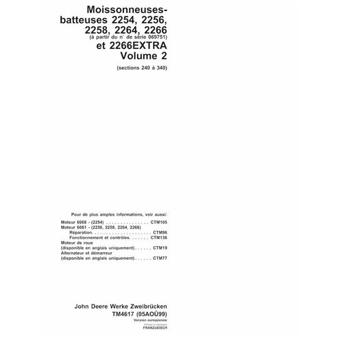 TM4617-FR Manual técnico de la cosechadora John Deere 2254, 2256, 2258, 2264, 2266 FR (TM4617)