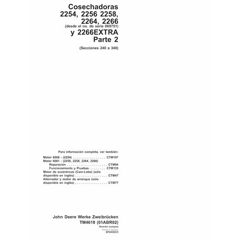 TM4618-ES Manual técnico de la cosechadora John Deere 2254, 2256, 2258, 2264, 2266 ES (TM4618)