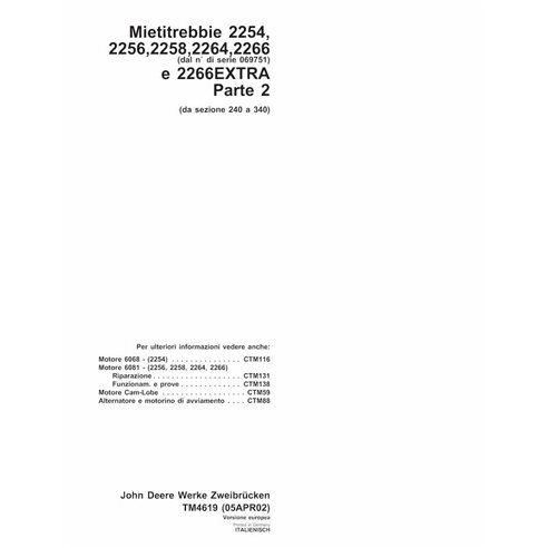 John Deere 2254, 2256, 2258, 2264, 2266 moissonneuse-batteuse pdf manuel technique IT - John Deere manuels - JD-TM4619-IT