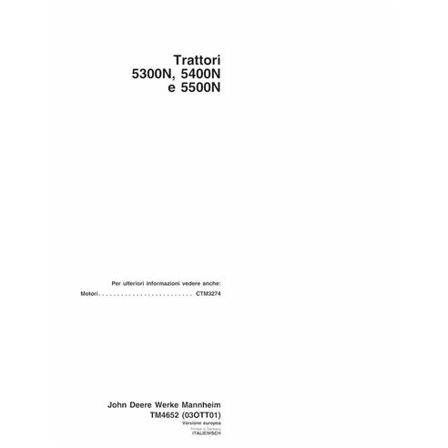 John Deere 5300N, 5400N, 5500N tracteur pdf manuel technique IT - John Deere manuels - JD-TM4652-IT