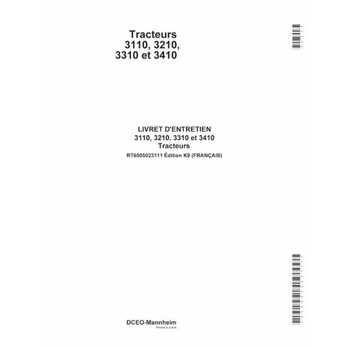 JD-RT6005023111-FR Manual del operador del tractor John Deere 3110, 3210, 3310, 3410 FR (RT6005023111)