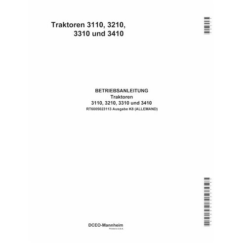 JD-RT6005023113-DE Manual del operador del tractor John Deere 3110, 3210, 3310, 3410 DE (RT6005023113)