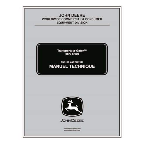 John Deere Gator XUV 850D vehículo utilitario pdf manual técnico FR - John Deere manuales - JD-TM9152-FR