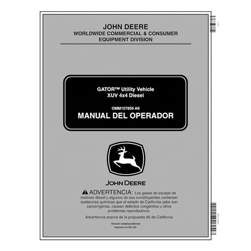 John Deere Gator XUV 850D véhicule utilitaire pdf manuel d'utilisation ES - John Deere manuels - JD-OMM1578592-ES