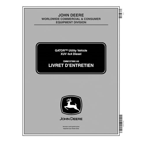 John Deere Gator XUV 850D veículo utilitário pdf manual do operador FR - John Deere manuais - JD-OMM1578601-FR