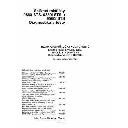 John Deere 9880 STS, 9880i STS, 9560i STS combinar diagnóstico pdf y manual de pruebas CZ - John Deere manuales - JD-TM2382-CZ