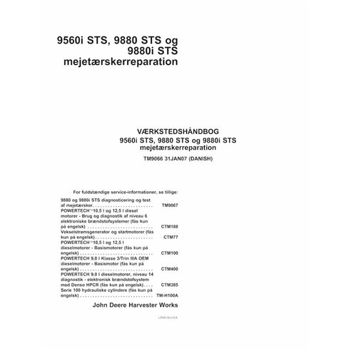 John Deere 9880 STS, 9880i STS, 9560i STS tracteur pdf réparation manuel technique DA - John Deere manuels - JD-TM9066-DA