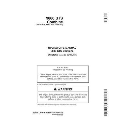 John Deere 9880 STS 705801- combina el manual del operador en pdf - John Deere manuales - JD-OMH2121733-EN