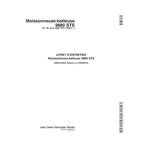 John Deere 9880 STS 705801- combine pdf operator's manual FR - John Deere manuals - JD-OMH2136532-FR