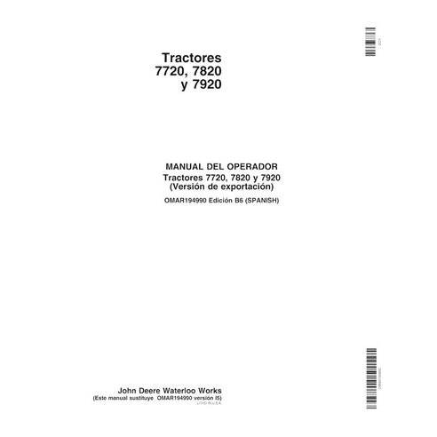 John Deere 7720, 7820, 7920 tractor pdf operator's manual ES - John Deere manuals - JD-OMAR1949902-ES