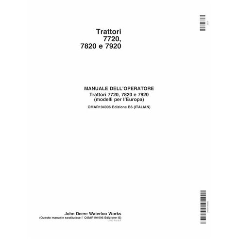 John Deere 7720, 7820, 7920 tractor pdf manual del operador IT - John Deere manuales - JD-OMAR194996-IT