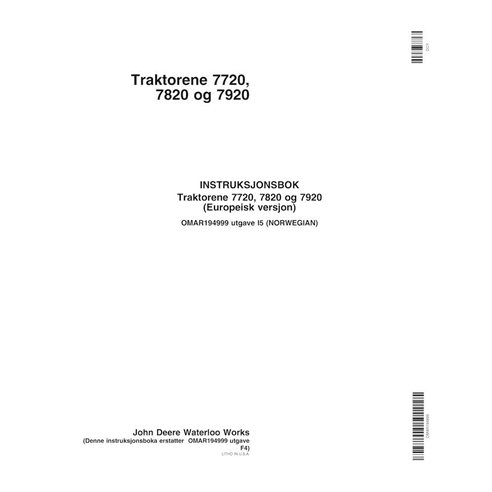 John Deere 7720, 7820, 7920 tractor pdf operator's manual NO - John Deere manuals - JD-OMAR194999-NO