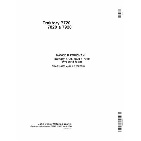 John Deere 7720, 7820, 7920 tracteur pdf manuel d'utilisation CZ - John Deere manuels - JD-OMAR195005-CZ