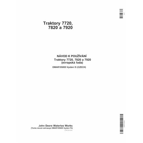 JD-OMAR195005-CZ John Deere 7720, 7820, 7920 tractor operator's manual CZ (OMAR195005)