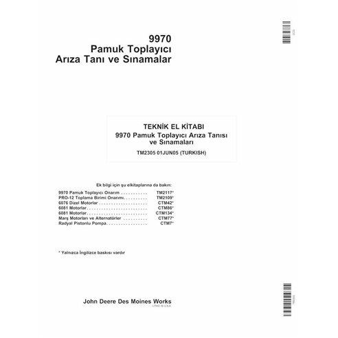 TM2305-TR John Deere 9970 cotton picker troubleshooting technical manual TR (TM2305)