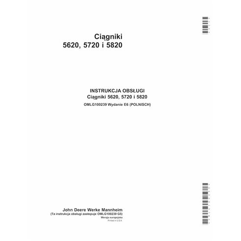 John Deere 5620, 5720, 5820 trator pdf manual do operador PL - John Deere manuais - JD-OMLG100239-PL
